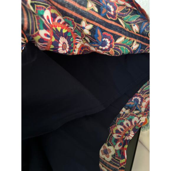 Lands End Linen Sundress 20W Multi Color Geometric Floral Pockets Short Beachy - Picture 6 of 9